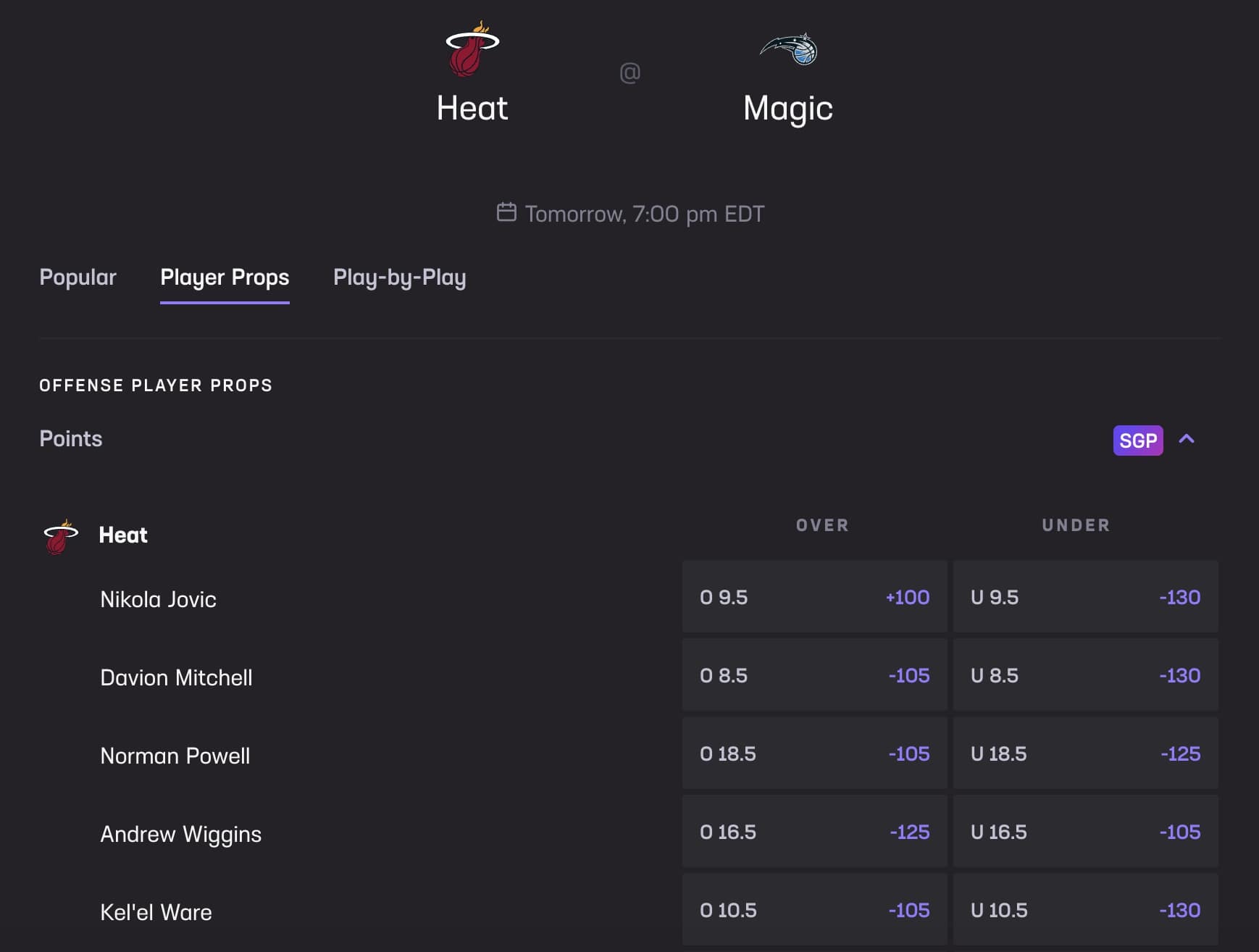 Heat vs Magic player props at Hard Rock Bet